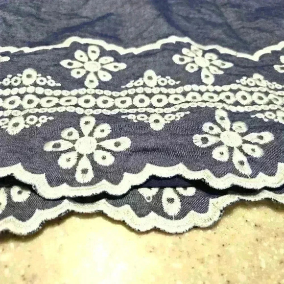 Talbots Women's Chambray Skirt Floral Embroidery Cotton Blue Size 16 #208 - Picture 4 of 9